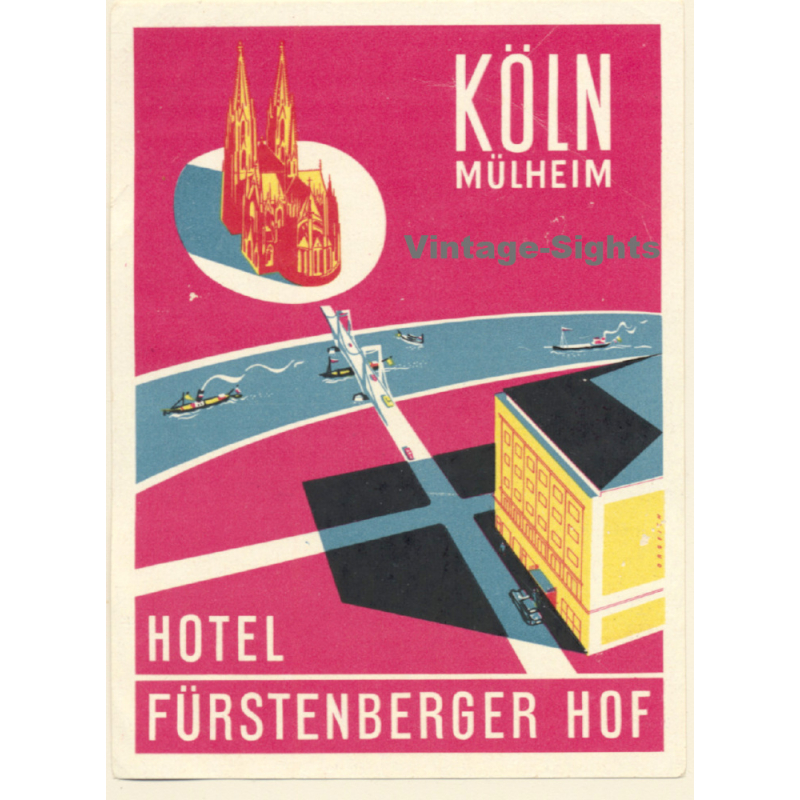 Köln Mülheim / Germany: Hotel Fürstenberger Hof (Vintage Luggage Label ~1950s/1960s)