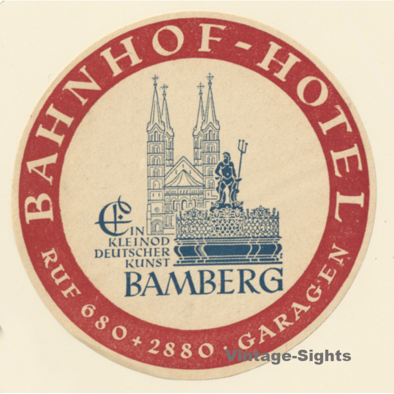 Bamberg / Germany: Bahnhof Hotel (Vintage Luggage Label ~1960s)