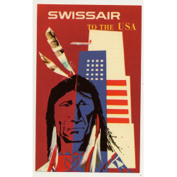 Swissair To The USA (Vintage Airline Luggae Label ~ 1950s) INDIAN