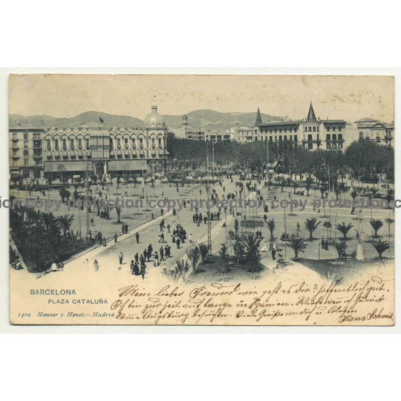 Barcelona / Spain: Plaza Cataluña (Vintage Postcard: Hauser Y Menet.)