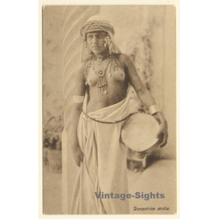 Lehnert & Landrock: Topless Native Dancer & Drum / Risqué - Ethnic Nude (Vintage PC ~1920s/1930s)
