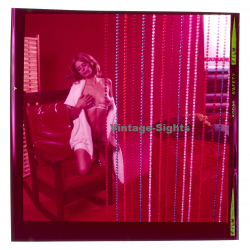 Erotic Study: Slim Blonde Semi Nude Behind Pearl Curtain *1 (Vintage Diapositive KORENJAK 1970s/1980s)