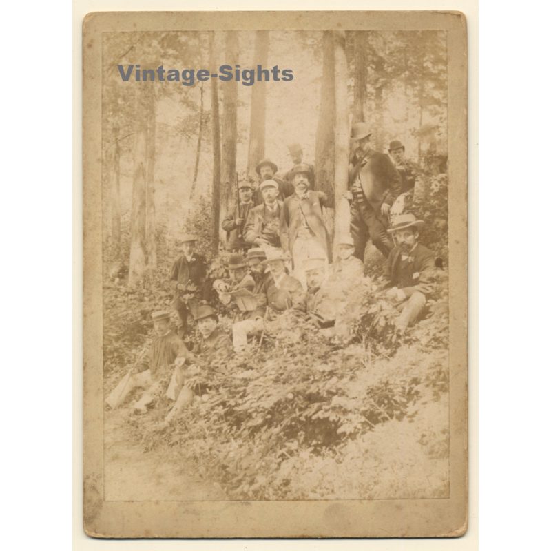 Belgium: Large Group Of Men In Forest (Vintage Albumen Print ~1900s/1910s) Belgium: Large Group Of Men In Forest (Vintage Albumen Print ~1900s/1910s)