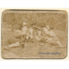 Snapshot Of 3 Men Drinking Wine With A Bust (Vintage Albumen Print ~1900s/1910s)