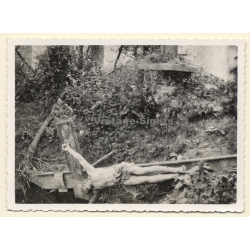 Snapshot Of A Fallen Jesus On Cross On Graveyard (Vintage Photo ~1920s/1930s)