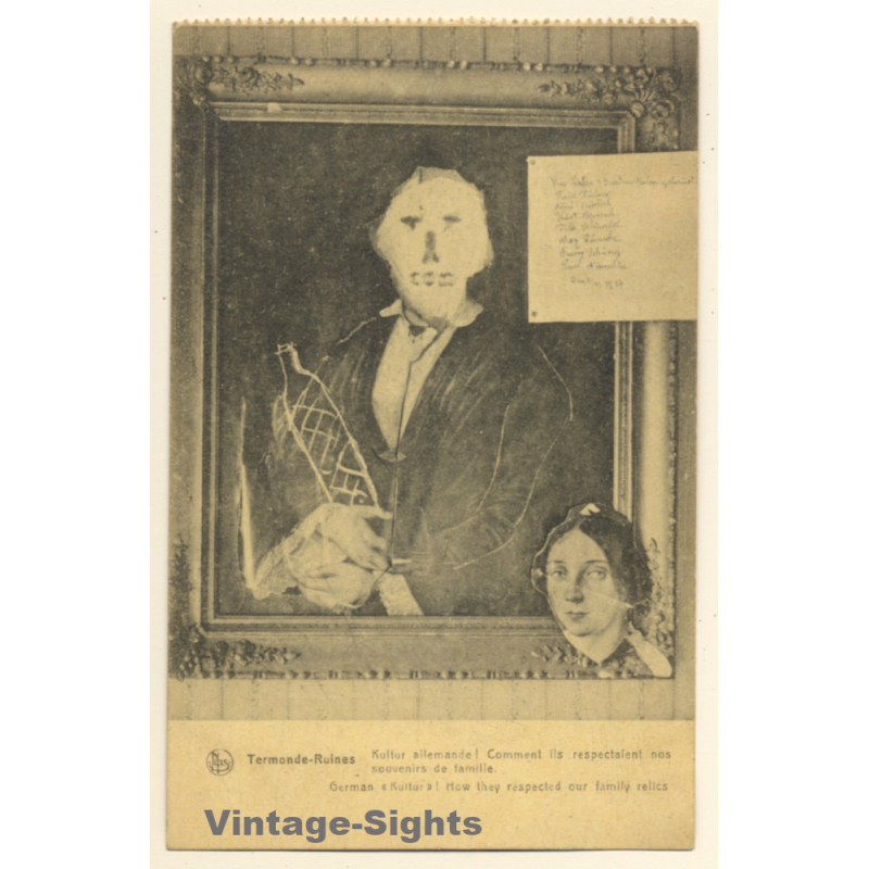 WW1 / Termonde-Ruines: German 'Kultur' / By German Soldiers Destroyed Painting (Vintage PC 1919)