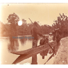 N'Djili - Kimpoko - Léopodville / Congo: Colonial Woman & Tribe Members On Dugout (Vintage Stereo Glass Plate 1934)