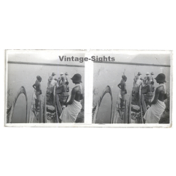 N'Djili - Kimpoko - Léopodville / Congo: Colonial Masters Loading Dugouts / Natives (Vintage Stereo Glass Plate 1934)
