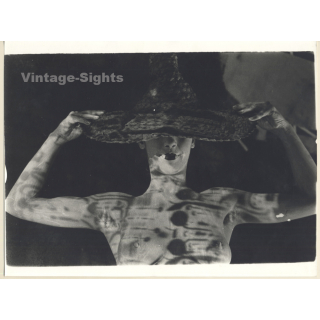 Erotic Study by Pjotr Van Moock: Topless Female With Sun Hat (Vintage XL Photo 30 x 40 CM 1980s)