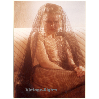 Erotic Study by Pjotr Van Moock: Topless Blonde Under Fishnet Veil (Vintage XL Photo 41 x 30 CM 1980s)