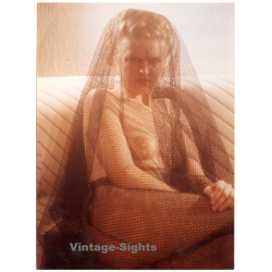 Erotic Study by Pjotr Van Moock: Topless Blonde Under Fishnet Veil (Vintage XL Photo 41 x 30 CM 1980s)