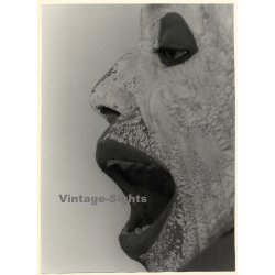 Pjotr Van Moock: Close-Up Of Dark-Skinned Womans' Face Painted White*2 (Vintage XL Photo 37 x 26 CM 1980s)