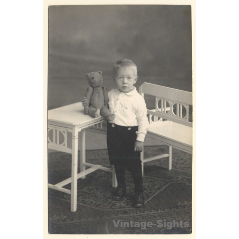 Sweet Little Blonde Boy Poses With His Teddy Bear (Vintage RPPC ~1910s/1920s) Sweet Little Blonde Boy Poses With His Teddy Bear (Vintage RPPC ~1910s/1920s)
