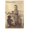 Well Dressed Little Boy & His Teddy Bear (Vintage RPPC ~1920s/1930s)