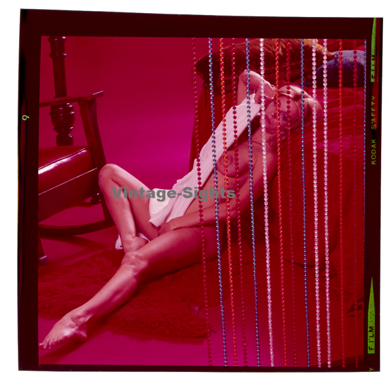 Erotic Study: Slim Blonde Semi Nude Behind Pearl Curtain *4 (Vintage Diapositive KORENJAK 1970s/1980s)