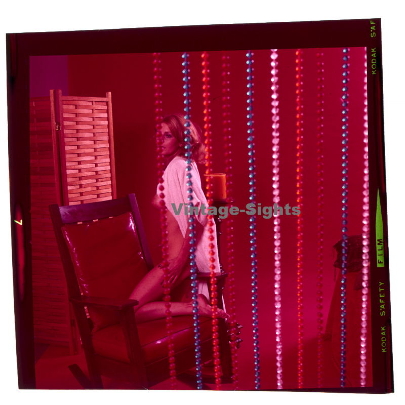 Erotic Study: Slim Blonde Semi Nude Behind Pearl Curtain *5 (Vintage Diapositive KORENJAK 1970s/1980s)