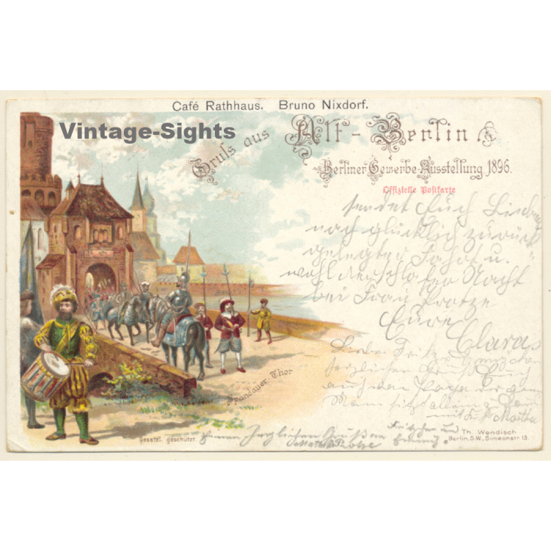 Alt Berlin: Berliner Gewerbe Ausstellung - Spandauer Tor (Vintage PC Litho 1896)