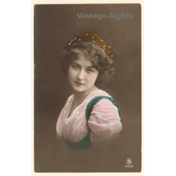 Portrait Of Young German Woman In Traditional Clothing *1 (Vintage Hand Colored RPPC 1913)