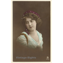 Portrait Of Young German Woman In Traditional Clothing *2 (Vintage Hand Colored RPPC 1913)