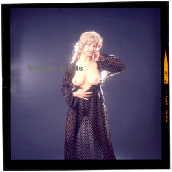 Erotic Study: BUsty Blonde In Dotted Dress Flashes Her Boobs (Vintage Diapositive KORENJAK 1970s/1980s)