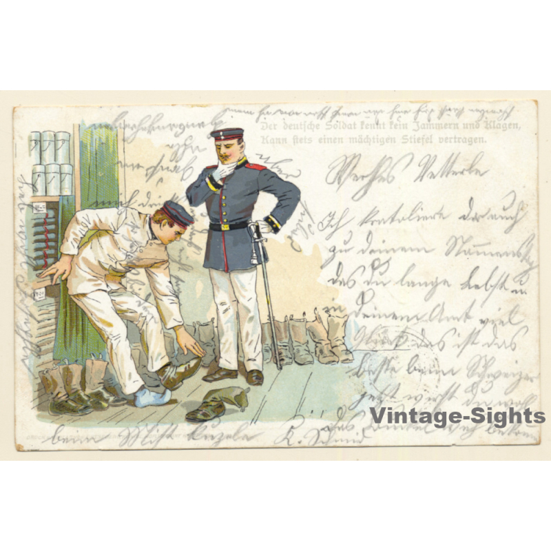 Der Deutsche Soldat Kann Stets Ein Mächtigen Stiefel Vertragen (Vintage PC Litho 1905)