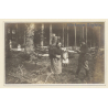 Black Forest?: Old Woman & Child Carry Lumber / Hunter (Vintage PC ~1910s/1920s)