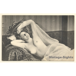 Erotic Study: Topless Woman Reclining On Chaisselongue*2 / Risqué (Vintage PC 1900s)