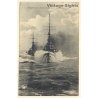 Bugwelle Bei In Kiellinie Fahrenden Linienschiffen / Marine Schiffspost (Vintage PC 1915)