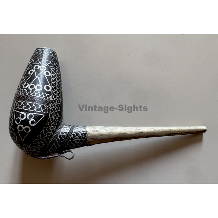 Beautiful Hand-Painted Vintage Tuareg Smoking Pipe (North Africa)