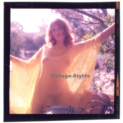Erotic Study: Nude Redhead In Fishnet Poncho / Backlight (Vintage Diapositive KORENJAK 1970s/1980s)