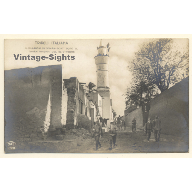 Colony Tripoli Italiana: Village Sciara-Sciat After Fight Oct. 23rd (Vintage RPPC ~1910s)