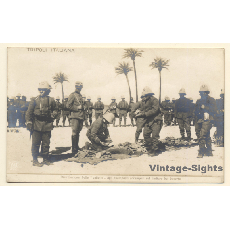 Colony Tripoli Italiana: Distribution Of Cookies To Military Outposts In Desert (Vintage RPPC ~1910s) Colony Tripoli Italiana: Distribution Of Cookies To Military Outposts In Desert (Vintage RPPC ~1910s)