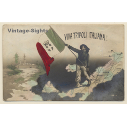 Italian Propaganda: Viva Tripoli Italiana! / Tri Colore - Flag (Vintage RPPC ~1910s)