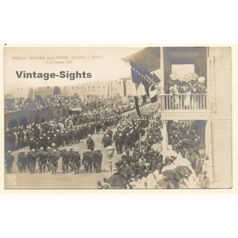 Colony Tripoli Italiana: Triumphant Entry Of Italian Troops (Vintage RPPC ~1910s) Colony Tripoli Italiana: Triumphant Entry Of Italian Troops (Vintage RPPC ~1910s)
