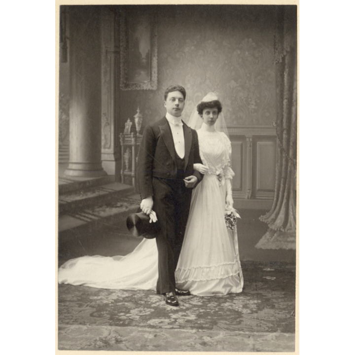 L. Devolder: Portrait Of Freshly Married Couple / Smoking & Top Hat (Vintage Photo ~1920s/1930s)