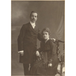 Portrait Of Couple Dressed In Black / Moustache (Vintage Photo ~1920s/1930s)