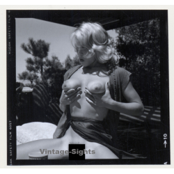 Erotic Study: Racy Blonde Nude Relaxes In The Sun*2 / Boobs (Vintage Contact Print 1970s/1980s)