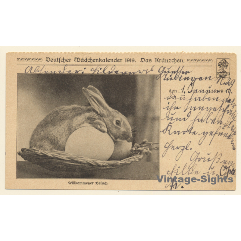 Deutscher Mädchenkalender 1919: Osterhase (Vintage PC)