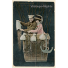 Elegant Balloonist Couple In Basket / Anker (Vintage RPPC ~1920s)