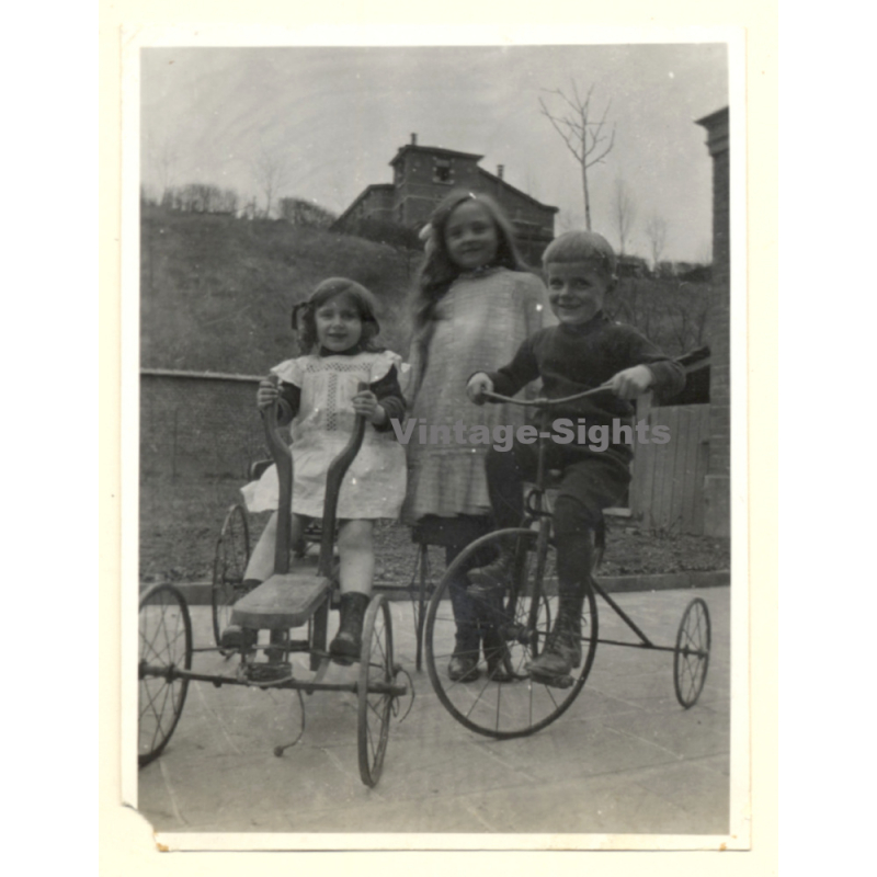 Belgium: Siblings With Quadricycle & Tricycle*2 / Velocipede (Vintage Photo 1914)