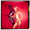 Erotic Study: Semi Nude Golden Painted Female Besides Devils Statue*2 (Vintage Diapositive KORENJAK 1970s/1980s)