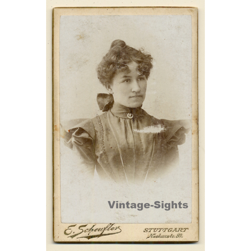 E.Scheufler / Stuttgart: Portrait Of Young Victorian Lady (Vintage CDV / Carte De Visite ~1900s/1910s)