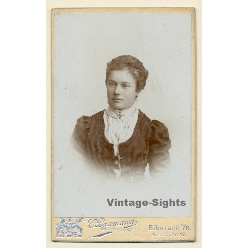 C.Baumann / Biberach: Portrait Of Young Victorian Lady*2 (Vintage CDV / Carte De Visite ~1890s/1900s)
