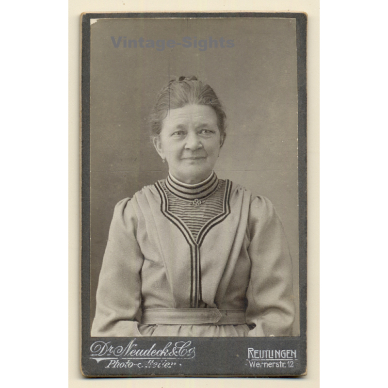 Dr. Neudeck & Co / Reutlingen: Portrait Of Older Woman In Beautiful Victorian Blouse (Vintage CDV ~1890s/1900s)