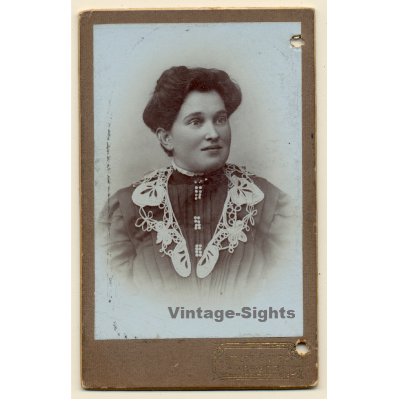 Atelier Gampe / Kreibitz: Darkhaired Woman In Victorian Blouse / Embroidery (Vintage CDV ~1890s/1900s)