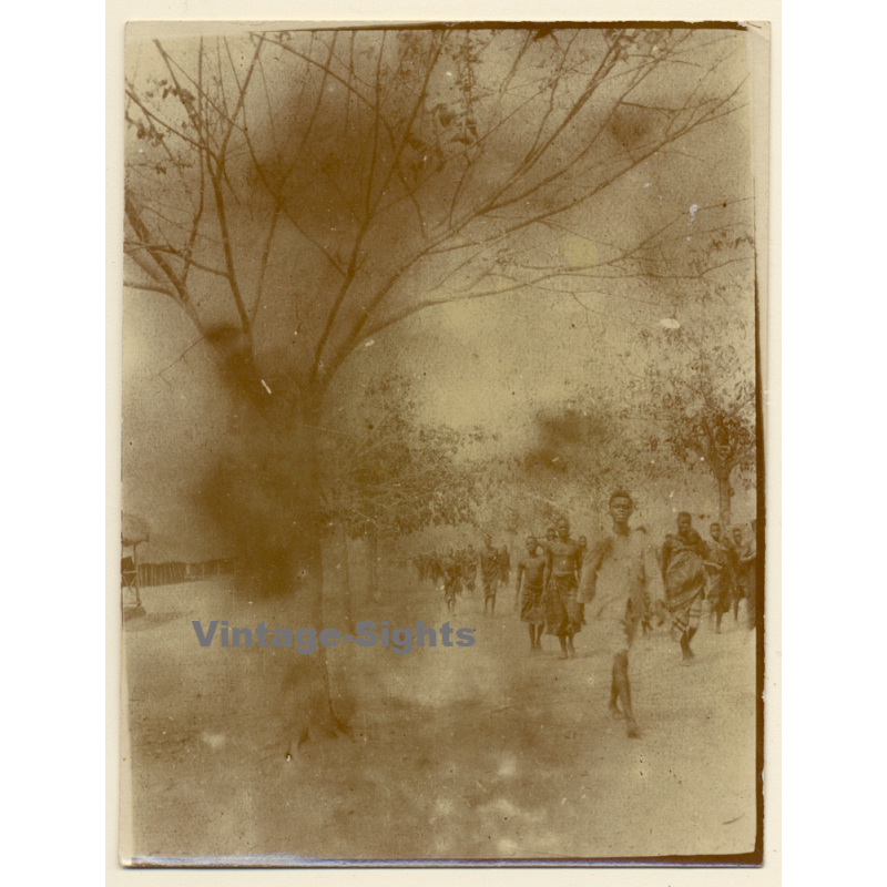 Congo Belge: Large Group Of Native Tribe Members Marching / Ethnic (Vintage Photo ~1910s/1920s) Congo Belge: Large Group Of Native Tribe Members Marching / Ethnic (Vintage Photo ~1910s/1920s)