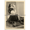 Seductive Brunette Smokes A Cigarette / Stockings (Vintage Photo B/W ~1930s)