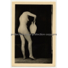 Brunette Woman And A Vase *2 / Nude Art (Vintage Photo ~1950s)