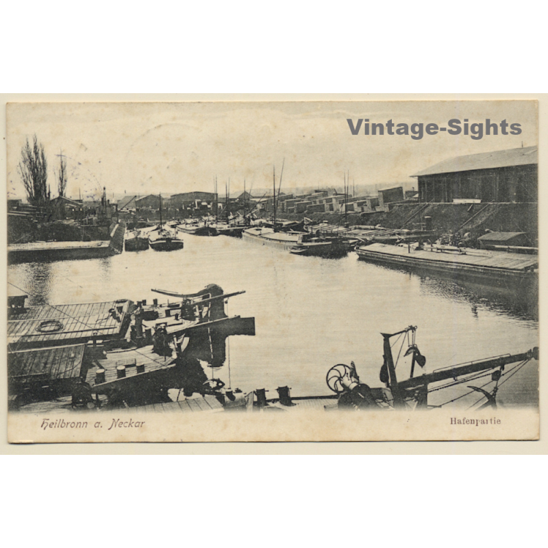 Heilbronn a. Neckar: Hafenpartie / Lastkähne - Leichter (Vintage PC 1906)