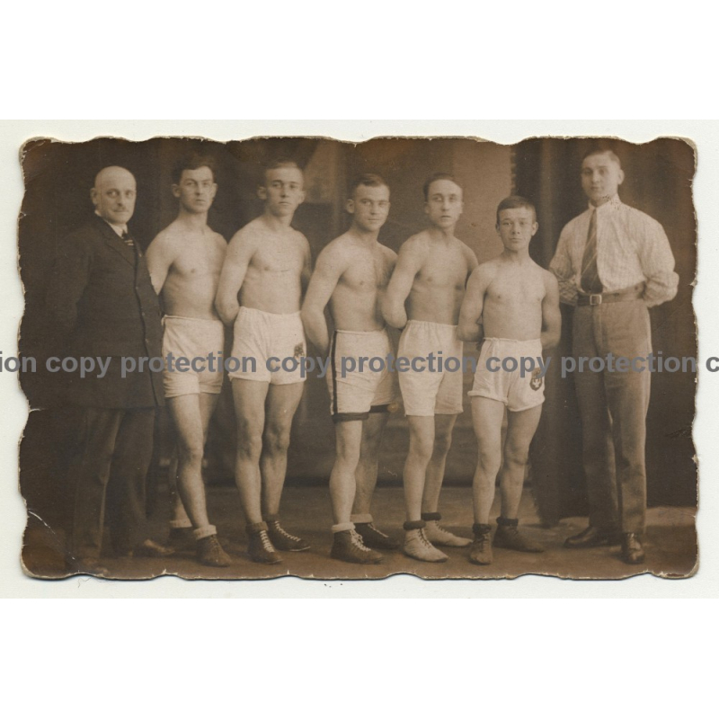 Group Of Young Muscular German Boxers & Trainer *2 (Vintage RPPC ~1930/1940s)